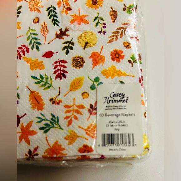 New 3 Packages of Casey Krimmel 40 Paper Beverage Napkins Fall Leaves - Picture 9 of 11